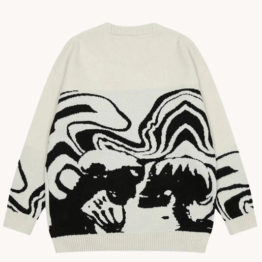 Retro Abstract Skull Pattern Sweater R&T