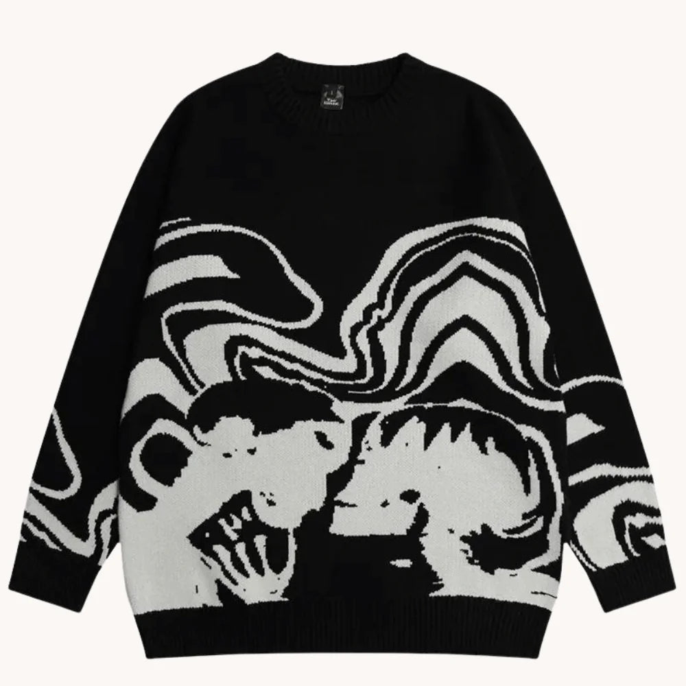 Retro Abstract Skull Pattern Sweater R&T