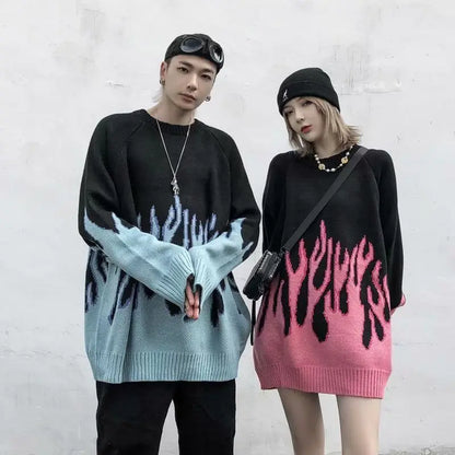 Harajuku Knitted Sweater Fire