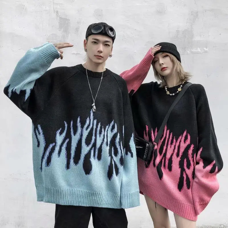 Harajuku Knitted Sweater Fire